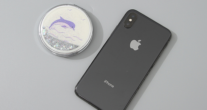 Portable Round Makeup Mirror (Glitters Series - Dolphin)