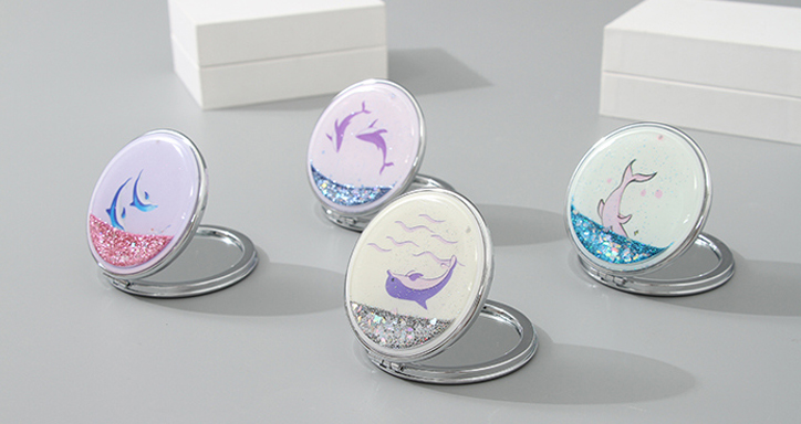 Portable Round Makeup Mirror (Glitters Series - Dolphin)