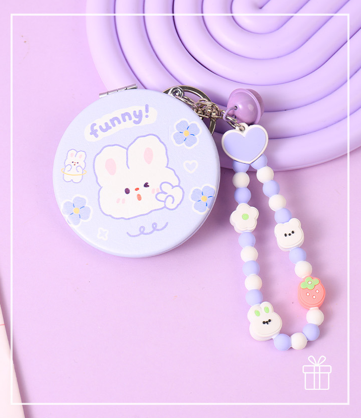 مرآة تعليق دائرية على شكل زهرة الأرنب اللطيفة للحقيبة