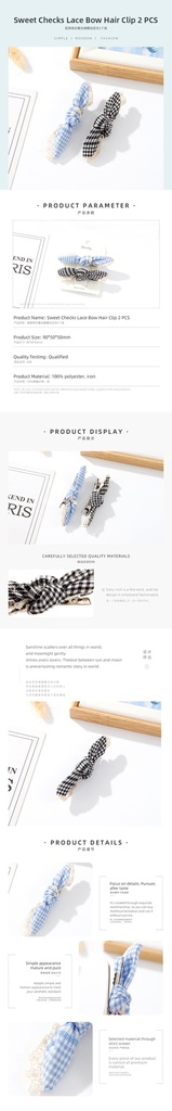 Sweet Checks Lace Bow Hair Clip 2 PCS