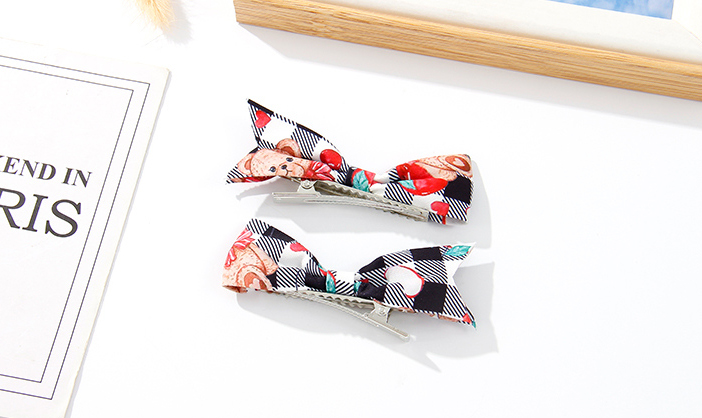 Cute Bear Checks Bow Hair Clip Set