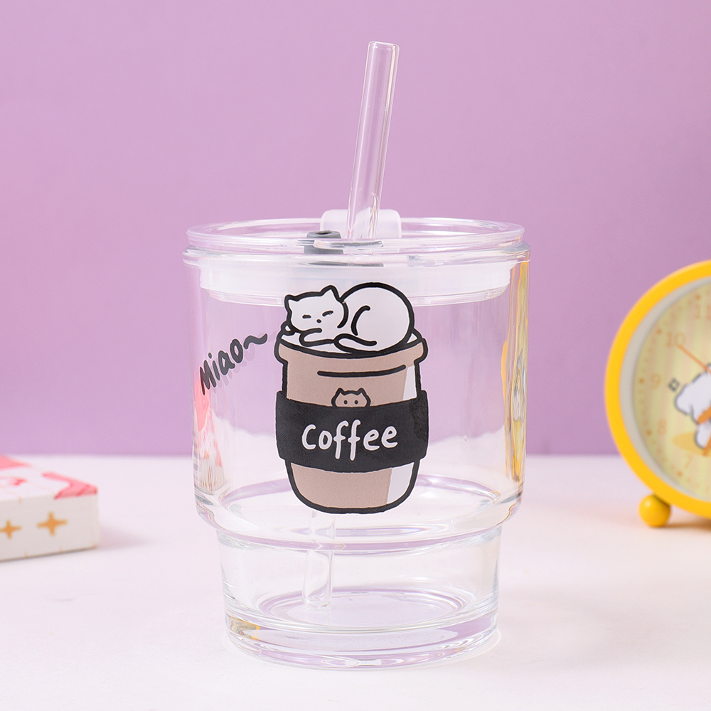 400 مل/13.52 أونصة سائلة. زجاج قش القهوة للحيوانات الأليفة