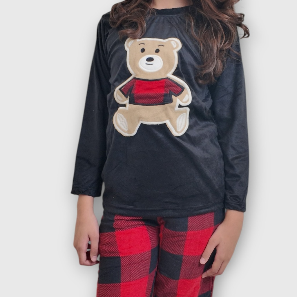 بجامة فليس بناتي  كاروهات Bear
