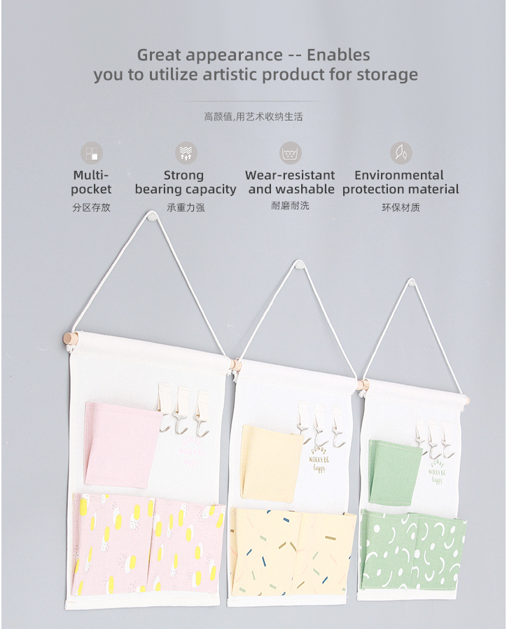 Fresh Life Geometric Over Door Hanging Storage Organizer with 3 Pockets and 3 Ho