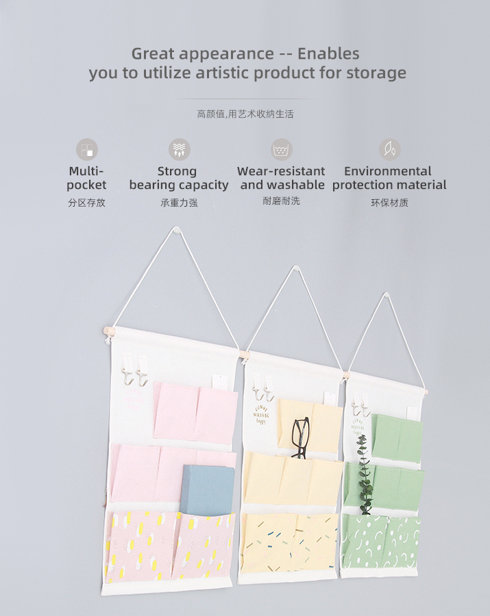 Fresh Life Geometric Over Door Hanging Storage Organizer with 7 Pockets and 2 Ho