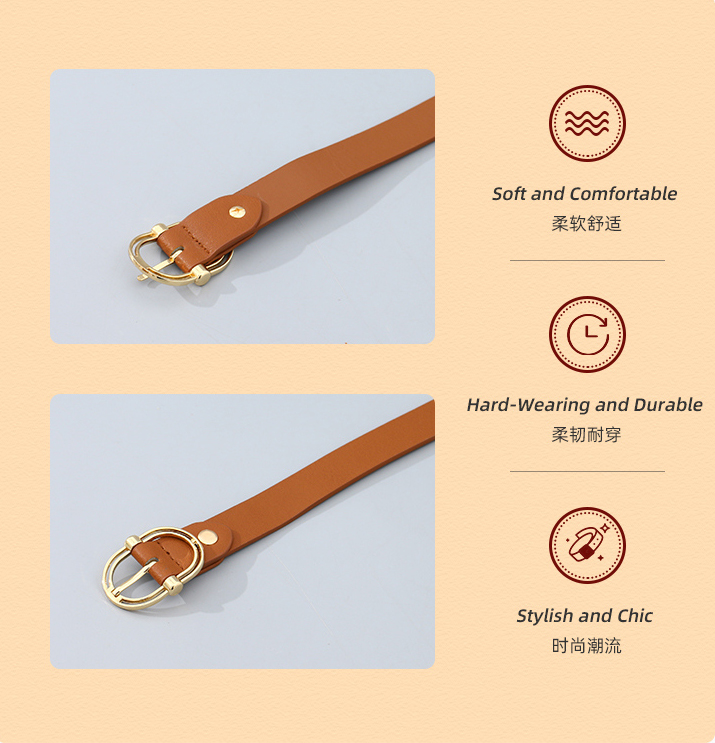 Women's Belt with Retro Hollowed-Out Metal Buckle (Brown)