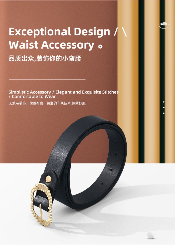 Women's Belt with Double Letter C Metal Buckle (Black)