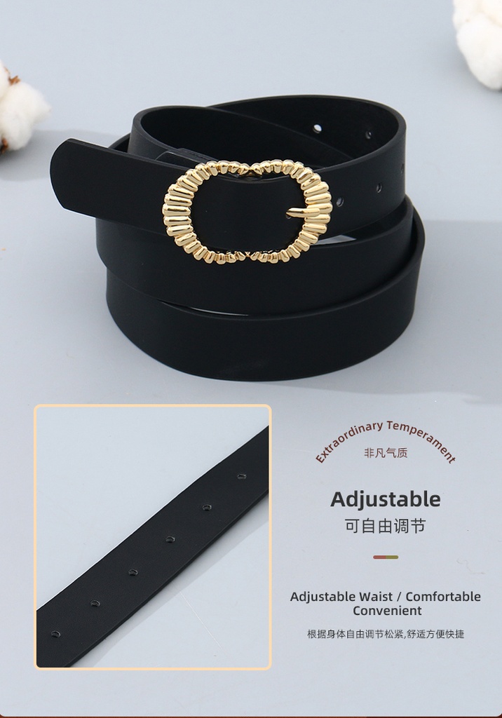 Women's Belt with Double Letter C Metal Buckle (Black)