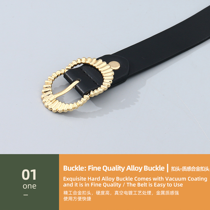 Women's Belt with Double Letter C Metal Buckle (Black)