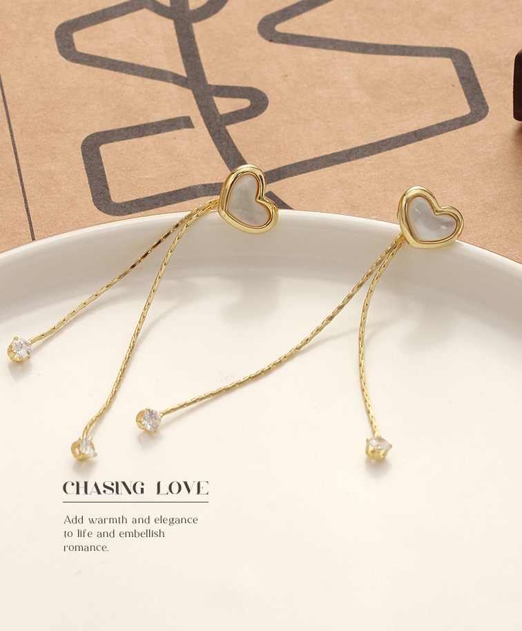 Exquisite Imitated Shell Heart-Shaped Tassels Earrings