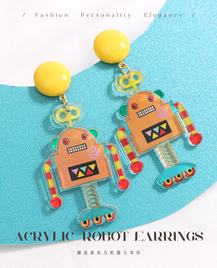 Trendy Acrylic Robot Earrings