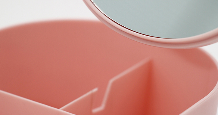 Oval Jewelry Box with Mirror (Pink/White)