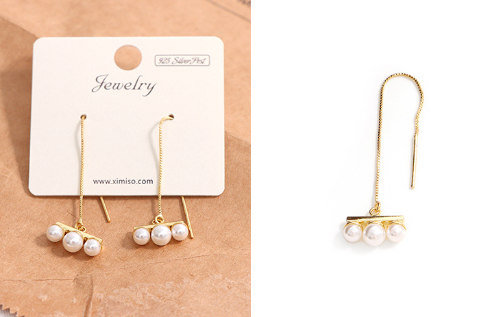 Simple Straight Bar Artificial Pearl Thread Earrings