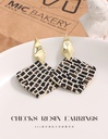 925 Silver Needle Checks Square Resin Earrings