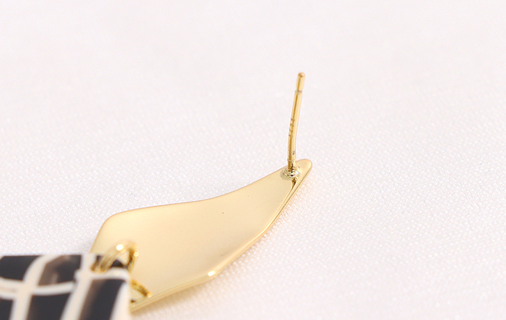 925 Silver Needle Checks Square Resin Earrings