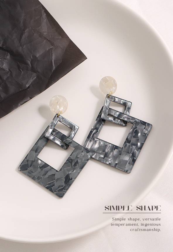925 Silver Needle Marble Pattern Square Resin Earrings