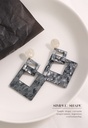925 Silver Needle Marble Pattern Square Resin Earrings