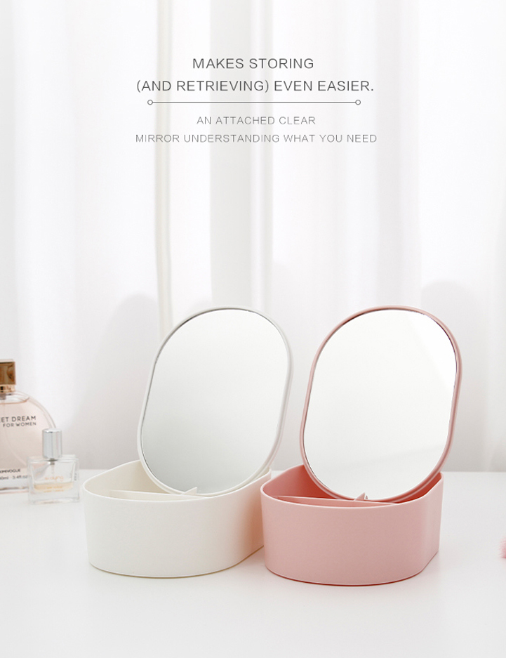 Oval Jewelry Box with Mirror (Pink/White)
