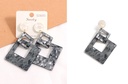 925 Silver Needle Marble Pattern Square Resin Earrings