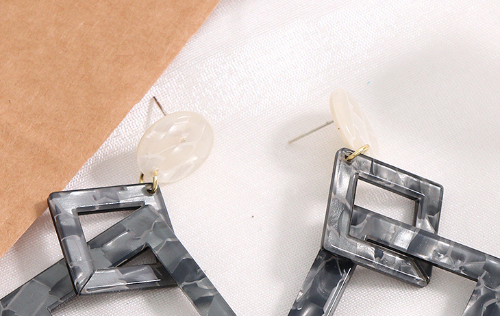 925 Silver Needle Marble Pattern Square Resin Earrings