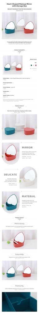 Heart-Shaped Makeup Mirror with Storage Box
