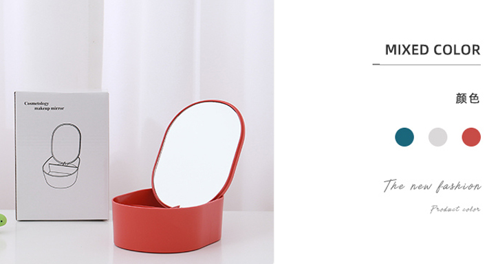 Oval Makeup Mirror with Storage Box