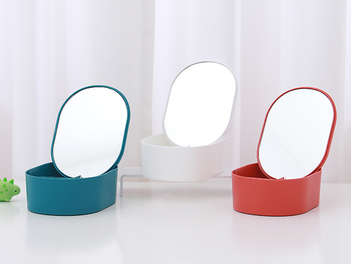 Oval Makeup Mirror with Storage Box