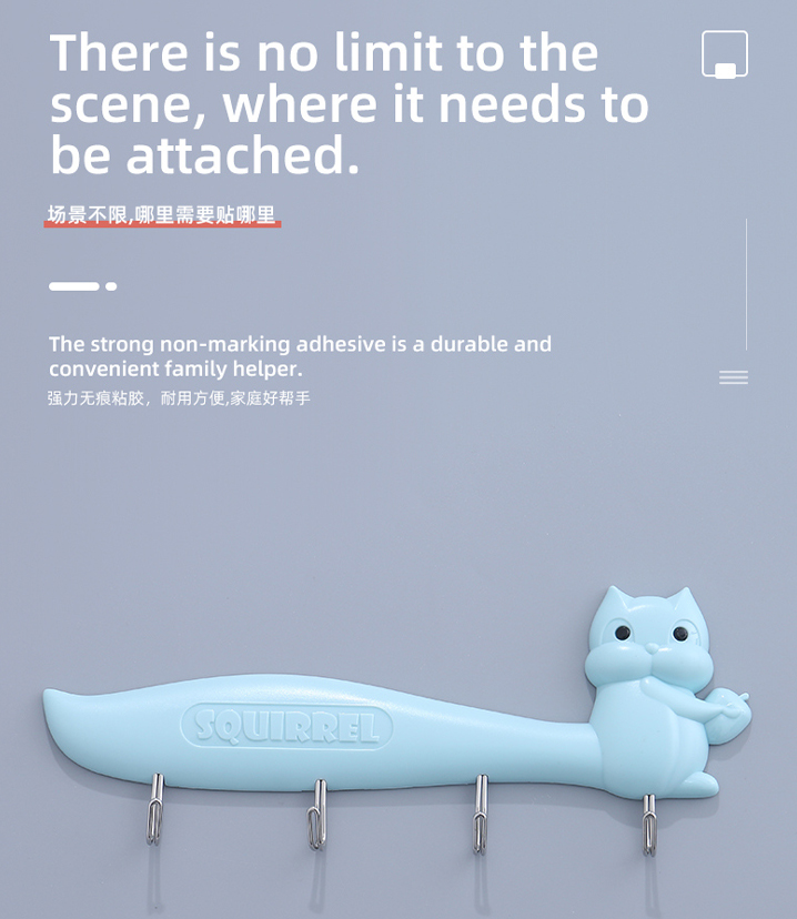 Squirrel Rail with 4 Hooks (White/Blue)