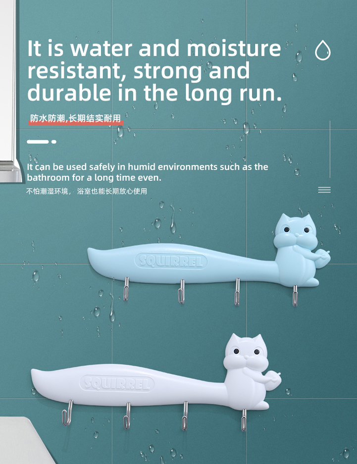 Squirrel Rail with 4 Hooks (White/Blue)