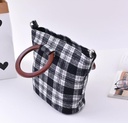 Plaid Handbag Purse with Wooden Handle