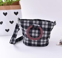Plaid Handbag Purse with Wooden Handle