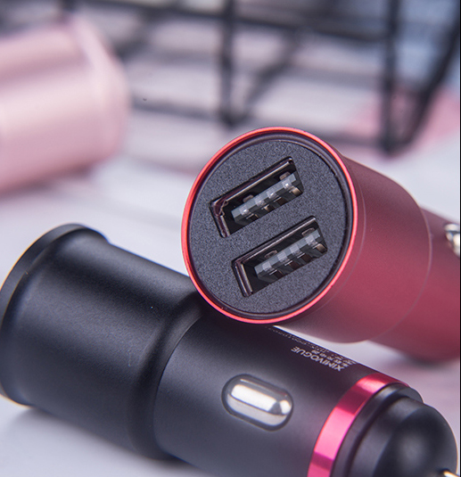 Mini 2.4A Car Charger with Dual USB Port (Red)