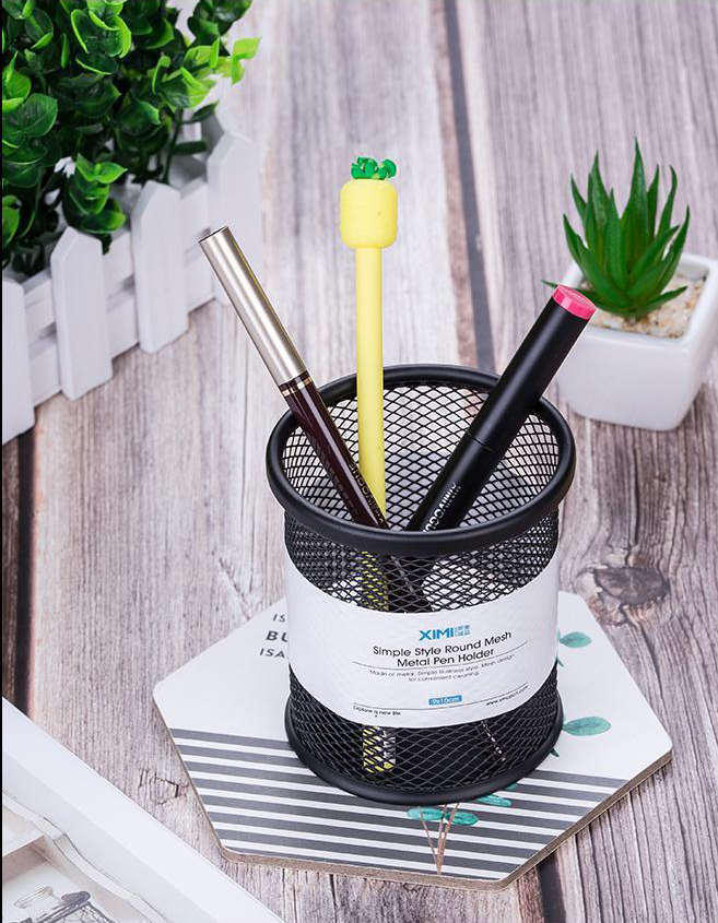 Simple Style Round Mesh Metal Pen Holder