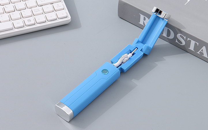 Lipstick-Shaped Design Stainless Steel Wired Selfie Stick (Blue)