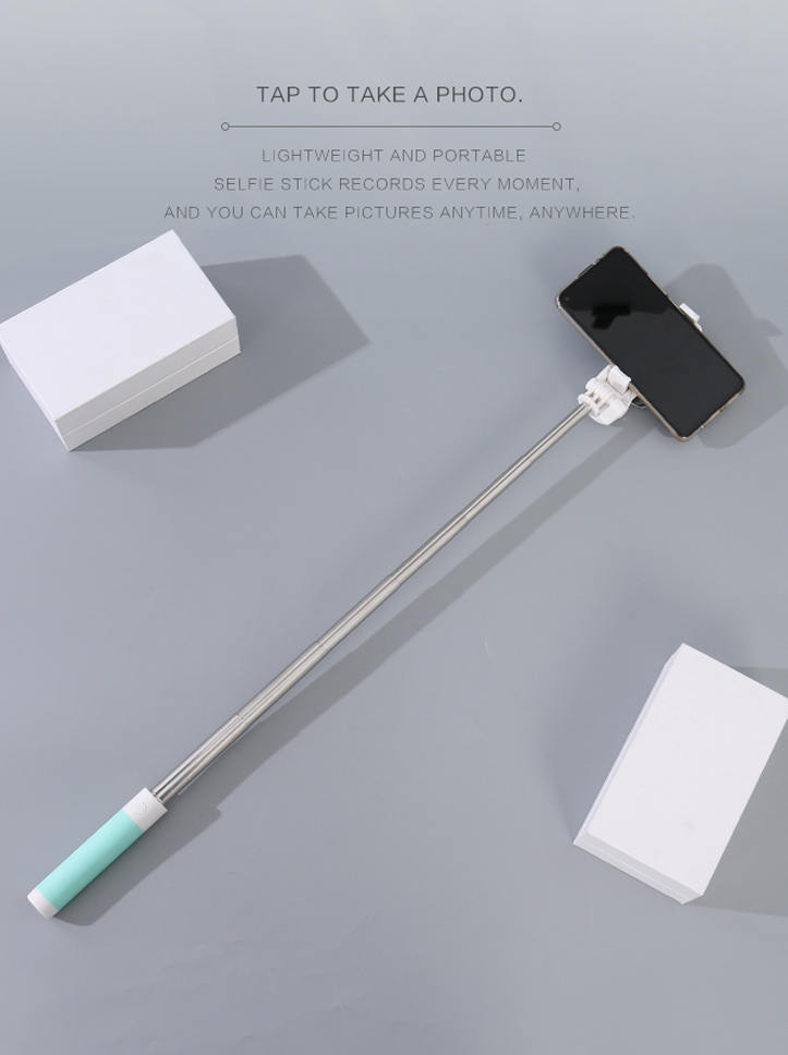 Stainless Steel Wired Selfie Stick With Mirror (Green)