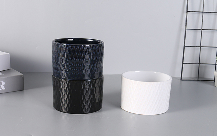 Embossing Ceramic Flower Pot (Blue/White/Black)