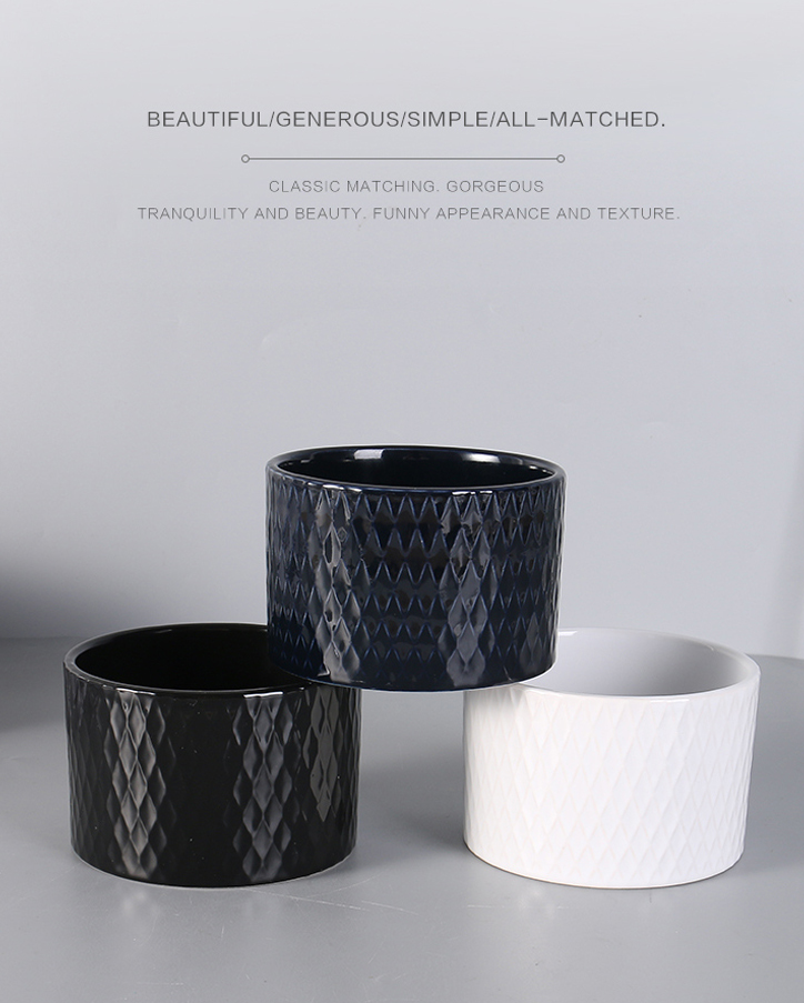 Embossing Ceramic Flower Pot (Blue/White/Black)