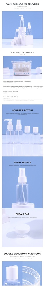 Travel Bottles Set of 8 PCS(White)
