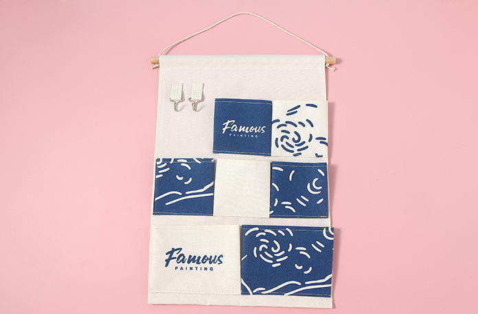 Famous Painting Series Hanging Storage Bag with 7 Pockets and 2 Hooks(Deep Blue)