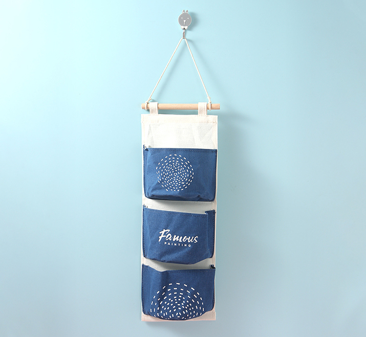 Famous Painting Series Sunflower Hanging Storage Bag with 3 Pockets(Deep Blue)