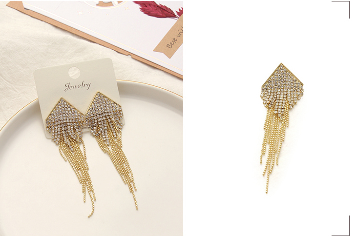 Stylish Bead Chain Rhinestone Tassel Earrings