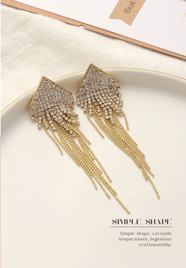 Stylish Bead Chain Rhinestone Tassel Earrings
