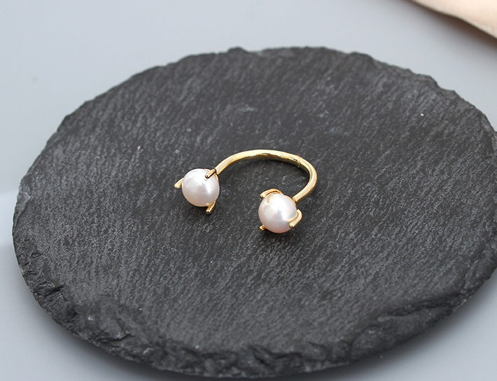 Double Artificial Pearls Open Ring