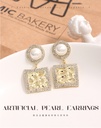 Metal Rhinestone Artificial Pearl Square Earrings