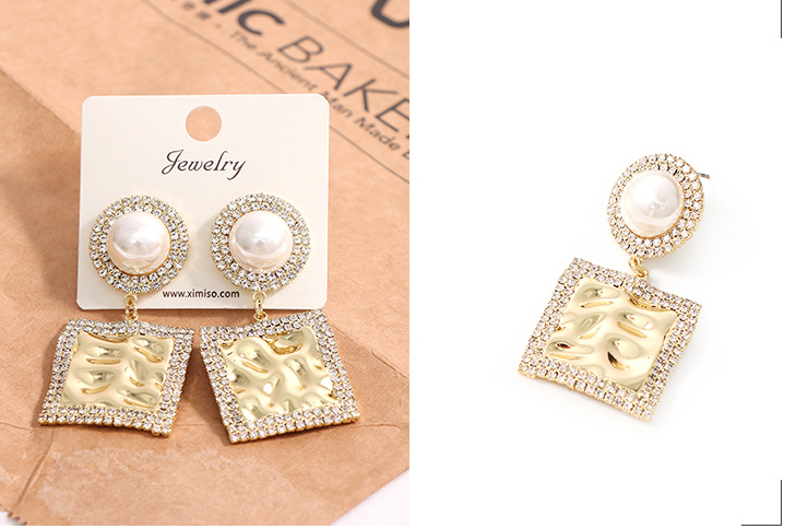 Metal Rhinestone Artificial Pearl Square Earrings