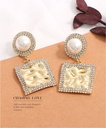 Metal Rhinestone Artificial Pearl Square Earrings