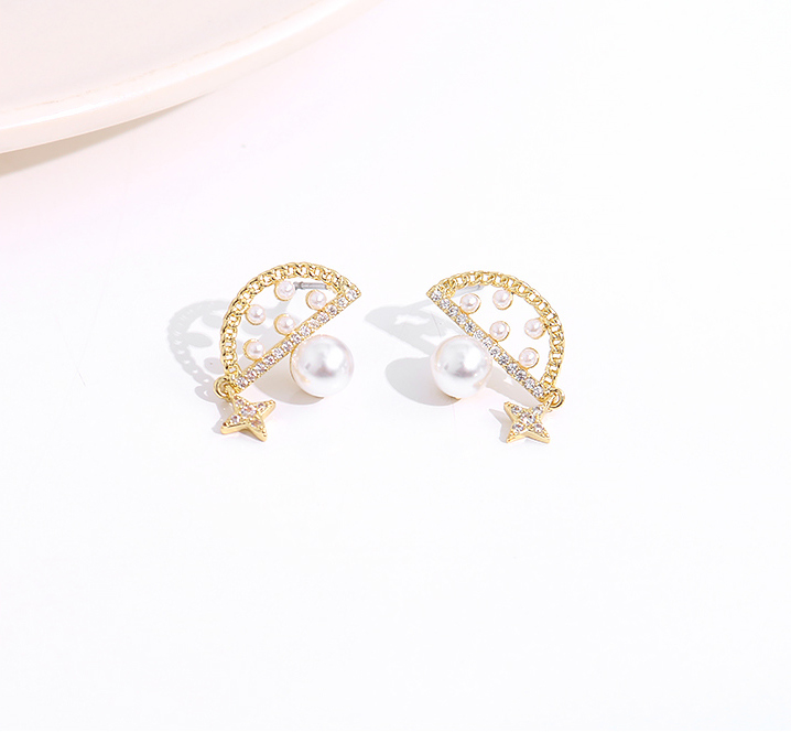 Stylish Artificial Pearl Zircon Half Circle Earrings