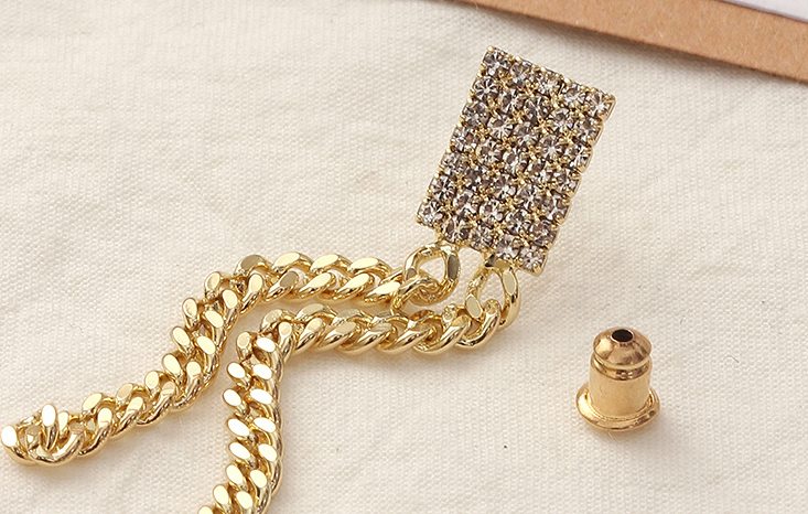 Square Rhinestone Chain Tassel Earrings