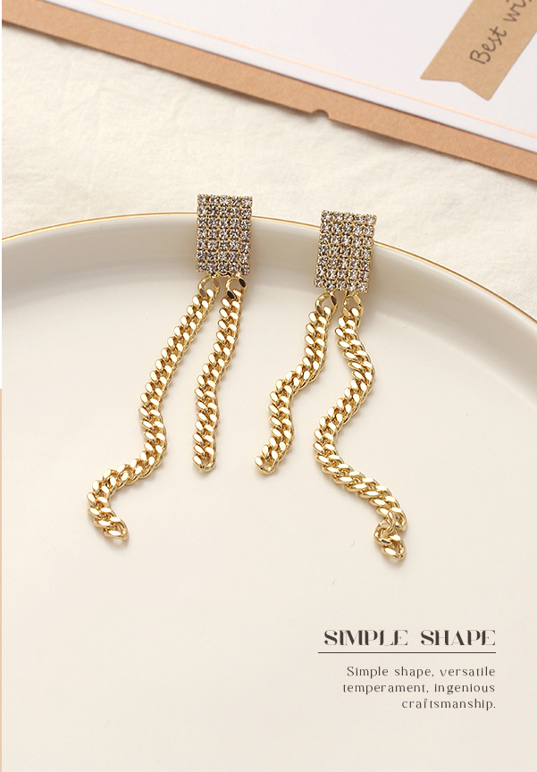 Square Rhinestone Chain Tassel Earrings
