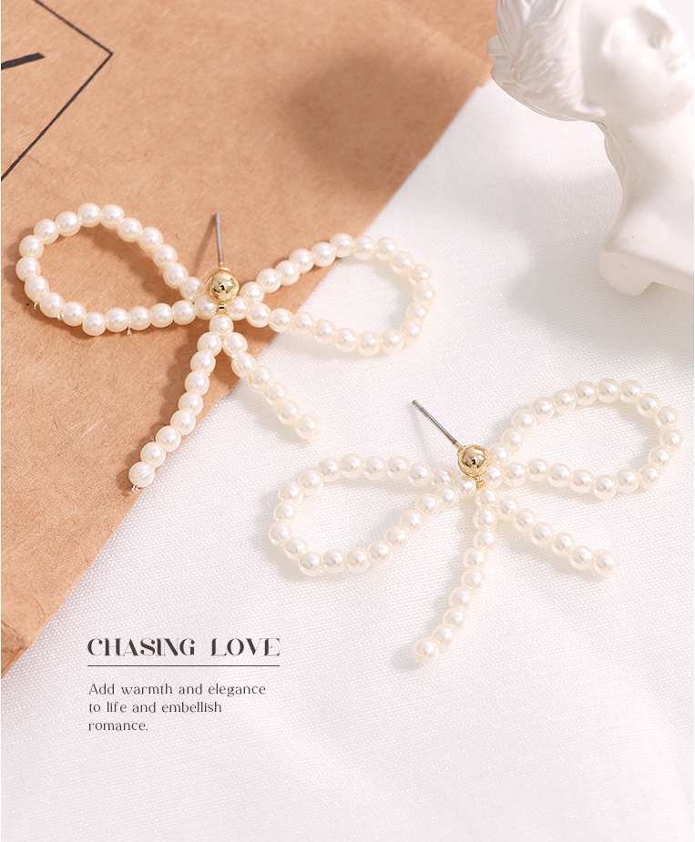 Artificial Pearl Bowknot Earrings